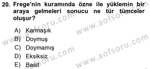 Dil Felsefesi Dersi 2022 - 2023 Yılı (Vize) Ara Sınav Soruları 20. Soru
