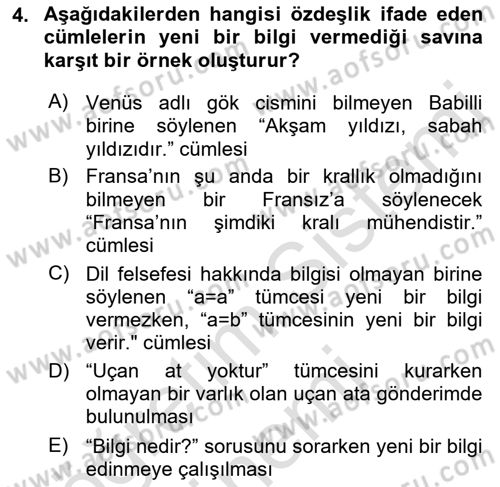 Dil Felsefesi Dersi 2022 - 2023 Yılı (Vize) Ara Sınav Soruları 4. Soru