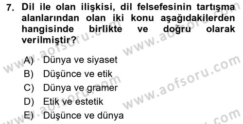 Dil Felsefesi Dersi 2022 - 2023 Yılı (Vize) Ara Sınav Soruları 7. Soru