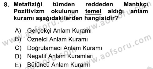 Dil Felsefesi Dersi 2022 - 2023 Yılı (Vize) Ara Sınav Soruları 8. Soru