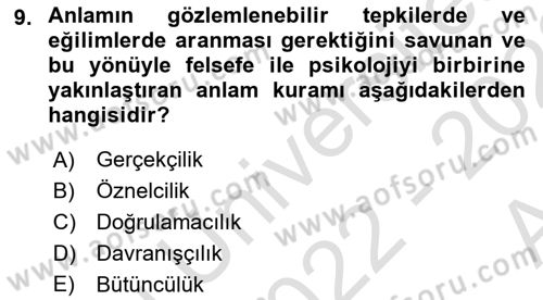 Dil Felsefesi Dersi 2022 - 2023 Yılı (Vize) Ara Sınav Soruları 9. Soru