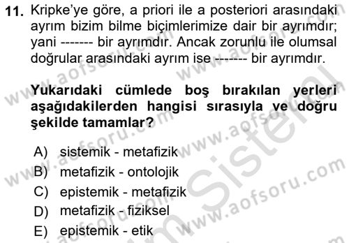 Dil Felsefesi Dersi 2022 - 2023 Yılı (Final) Dönem Sonu Sınavı 11. Soru