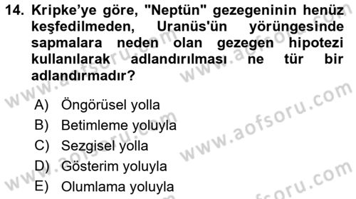 Dil Felsefesi Dersi 2022 - 2023 Yılı (Final) Dönem Sonu Sınavı 14. Soru