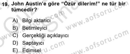 Dil Felsefesi Dersi 2022 - 2023 Yılı (Final) Dönem Sonu Sınavı 19. Soru