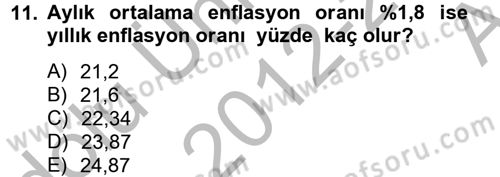 Finans Matematiği Dersi 2012 - 2013 Yılı (Vize) Ara Sınav Soruları 11. Soru