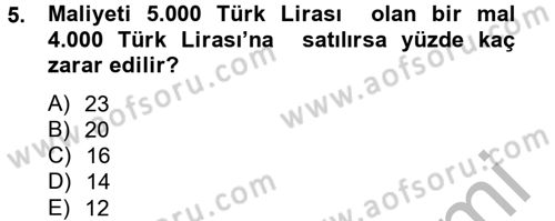 Finans Matematiği Dersi 2012 - 2013 Yılı (Vize) Ara Sınav Soruları 5. Soru