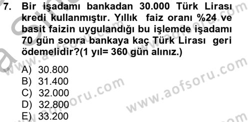 Finans Matematiği Dersi 2012 - 2013 Yılı (Vize) Ara Sınav Soruları 7. Soru
