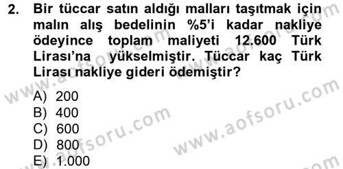 Finans Matematiği Dersi 2012 - 2013 Yılı (Final) Dönem Sonu Sınav Soruları 2. Soru