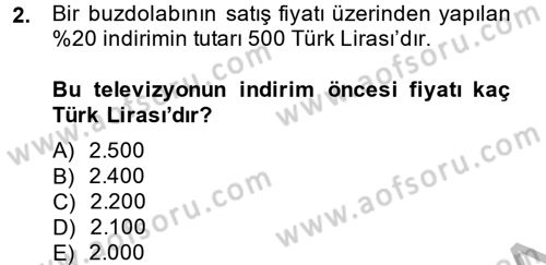 Finans Matematiği Dersi 2013 - 2014 Yılı (Final) Dönem Sonu Sınav Soruları 2. Soru