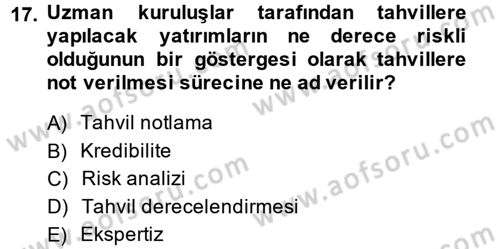 Finans Matematiği Dersi 2013 - 2014 Yılı Tek Ders Sınav Soruları 17. Soru