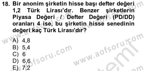 Finans Matematiği Dersi 2013 - 2014 Yılı Tek Ders Sınav Soruları 18. Soru