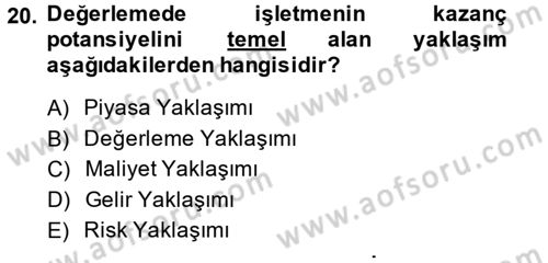 Finans Matematiği Dersi 2013 - 2014 Yılı Tek Ders Sınav Soruları 20. Soru