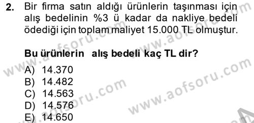 Finans Matematiği Dersi 2014 - 2015 Yılı (Vize) Ara Sınav Soruları 2. Soru