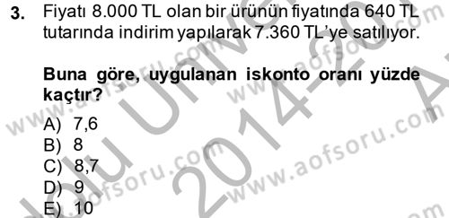 Finans Matematiği Dersi 2014 - 2015 Yılı (Vize) Ara Sınav Soruları 3. Soru