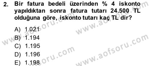 Finans Matematiği Dersi 2014 - 2015 Yılı (Final) Dönem Sonu Sınav Soruları 2. Soru