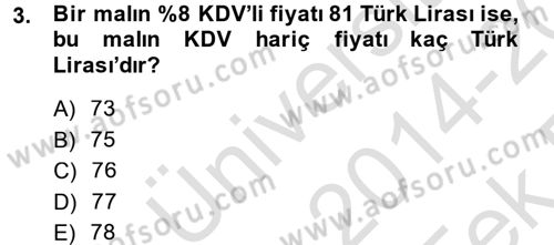 Finans Matematiği Dersi 2014 - 2015 Yılı Tek Ders Sınav Soruları 3. Soru