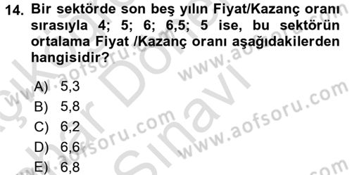 Finans Matematiği Dersi 2015 - 2016 Yılı (Final) Dönem Sonu Sınav Soruları 14. Soru