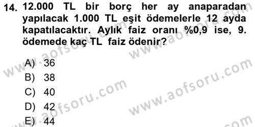 Finans Matematiği Dersi 2015 - 2016 Yılı Tek Ders Sınav Soruları 14. Soru