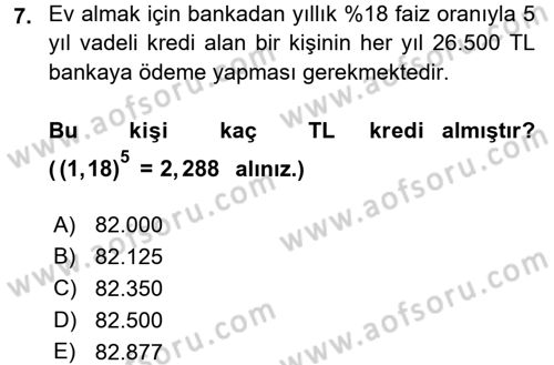 Finans Matematiği Dersi 2015 - 2016 Yılı Tek Ders Sınav Soruları 7. Soru