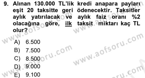 Finans Matematiği Dersi 2015 - 2016 Yılı Tek Ders Sınav Soruları 9. Soru