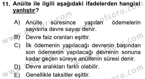 Finans Matematiği Dersi 2016 - 2017 Yılı 3 Ders Sınav Soruları 11. Soru