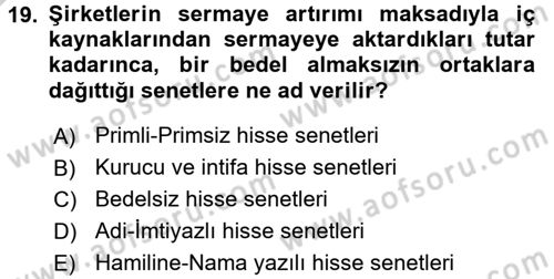 Finans Matematiği Dersi 2016 - 2017 Yılı 3 Ders Sınav Soruları 19. Soru