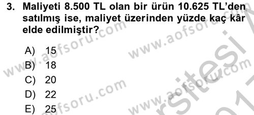 Finans Matematiği Dersi 2016 - 2017 Yılı 3 Ders Sınav Soruları 3. Soru