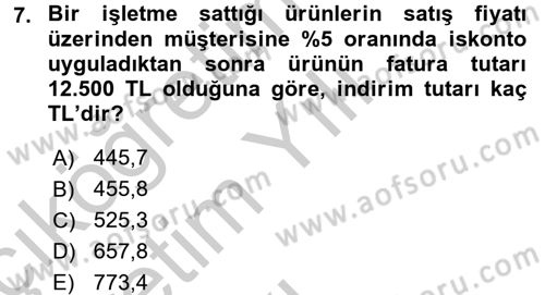 Finans Matematiği Dersi 2016 - 2017 Yılı 3 Ders Sınav Soruları 7. Soru
