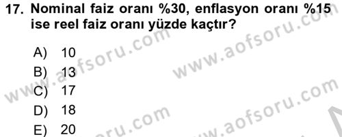 Finans Matematiği Dersi 2016 - 2017 Yılı (Vize) Ara Sınav Soruları 17. Soru