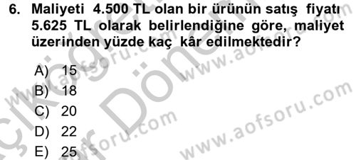 Finans Matematiği Dersi 2016 - 2017 Yılı (Vize) Ara Sınav Soruları 6. Soru