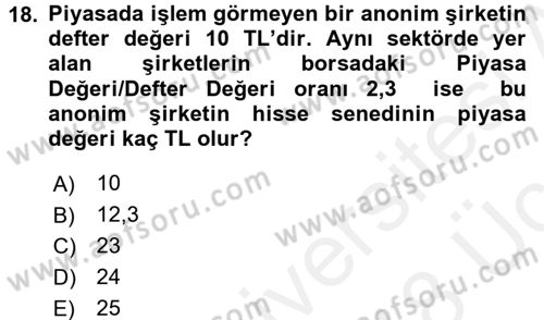 Finans Matematiği Dersi 2017 - 2018 Yılı 3 Ders Sınav Soruları 18. Soru
