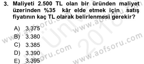 Finans Matematiği Dersi 2017 - 2018 Yılı 3 Ders Sınav Soruları 3. Soru