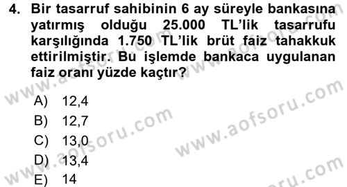 Finans Matematiği Dersi 2017 - 2018 Yılı 3 Ders Sınav Soruları 4. Soru