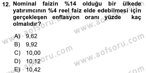Finans Matematiği Dersi 2017 - 2018 Yılı (Vize) Ara Sınav Soruları 12. Soru