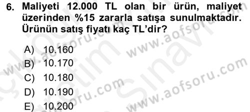 Finans Matematiği Dersi 2017 - 2018 Yılı (Vize) Ara Sınav Soruları 6. Soru
