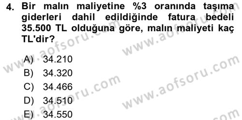 Finans Matematiği Dersi 2017 - 2018 Yılı (Final) Dönem Sonu Sınav Soruları 4. Soru