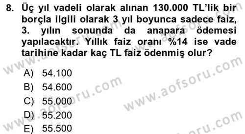 Finans Matematiği Dersi 2017 - 2018 Yılı (Final) Dönem Sonu Sınav Soruları 8. Soru