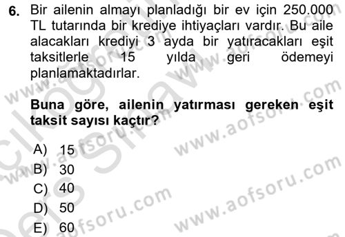 Finans Matematiği Dersi 2018 - 2019 Yılı 3 Ders Sınav Soruları 6. Soru