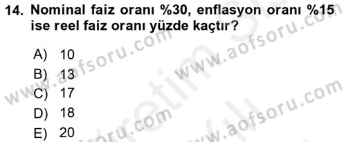 Finans Matematiği Dersi 2018 - 2019 Yılı (Vize) Ara Sınav Soruları 14. Soru