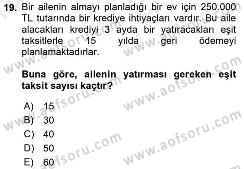 Finans Matematiği Dersi 2018 - 2019 Yılı (Vize) Ara Sınav Soruları 19. Soru