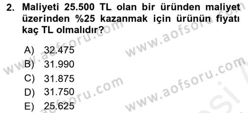 Finans Matematiği Dersi 2018 - 2019 Yılı (Vize) Ara Sınav Soruları 2. Soru