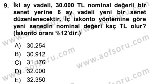 Finans Matematiği Dersi 2018 - 2019 Yılı (Vize) Ara Sınav Soruları 9. Soru