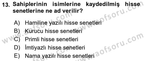 Finans Matematiği Dersi 2018 - 2019 Yılı (Final) Dönem Sonu Sınav Soruları 13. Soru