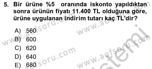 Finans Matematiği Dersi 2018 - 2019 Yılı Yaz Okulu Sınav Soruları 5. Soru