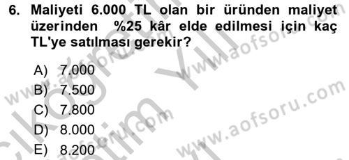 Finans Matematiği Dersi 2018 - 2019 Yılı Yaz Okulu Sınav Soruları 6. Soru
