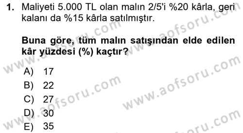 Finans Matematiği Dersi 2021 - 2022 Yılı (Vize) Ara Sınav Soruları 1. Soru