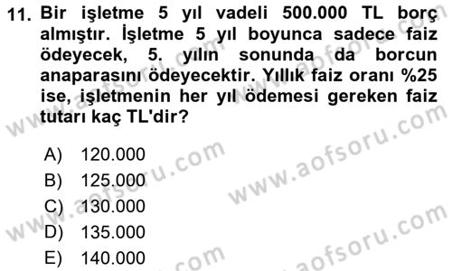 Finans Matematiği Dersi 2021 - 2022 Yılı (Final) Dönem Sonu Sınav Soruları 11. Soru