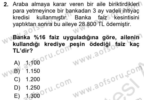 Finans Matematiği Dersi 2021 - 2022 Yılı (Final) Dönem Sonu Sınav Soruları 2. Soru