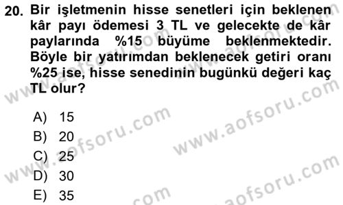Finans Matematiği Dersi 2021 - 2022 Yılı (Final) Dönem Sonu Sınav Soruları 20. Soru