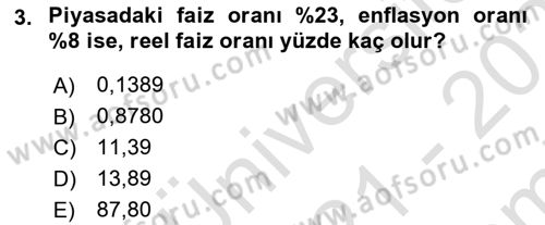 Finans Matematiği Dersi 2021 - 2022 Yılı (Final) Dönem Sonu Sınav Soruları 3. Soru